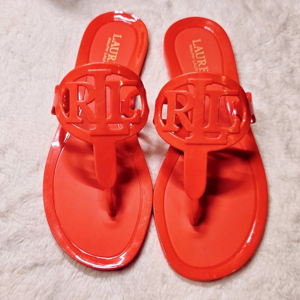 NWT Lauren Ralph Lauren Audrie Jelly Logo Sandal Orange/Coral
